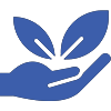 Icon of a hand upholding leaves to represent promoting sustainability. As the intellectual property of Water Storage Tanks, Inc., this image is subject to copyright.