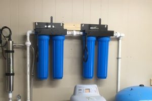 Carbon and Sediment filters Two blue carbon and sediment filters are plumbed and fastened to the wall